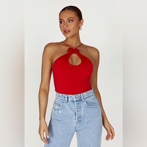 NWT Meshki Adeline Rose Halter Top- red